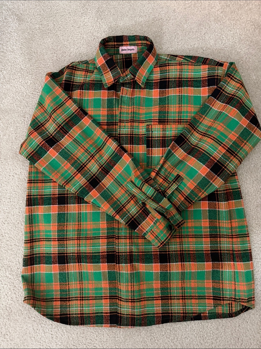 Palm Angels Orange & Green Plaid Shirt